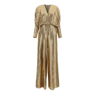 Elie Saab Jumpsuits & Playsuits, Dames, Geel, S, Tule, Jumpsuit van paillettenbroderie tule & cady