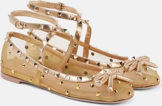 Valentino Garavani Rockstud embellished mesh ballet flats