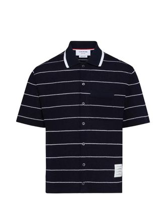 Thom Browne striped waffle short-sleeve shirt - men - Cotton/Linen/Flax - 0 - Blue
