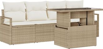vidaXL Garden Sofa Set with Storage 5 pcs Beige Poly rattan Vidaxl