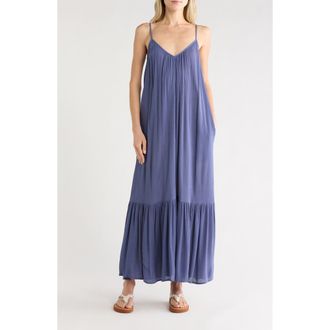 Melrose and Market Gauze Tiered Maxi Dress in Blue Indigo at Nordstrom Rack, Size X-Large