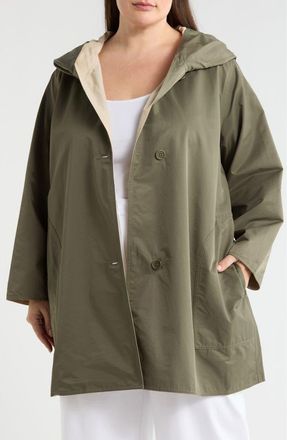 Eileen Fisher Hooded Reversible Coat in Bay Leaf at Nordstrom, Size 1X