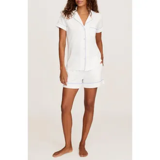 Petite Plume Classic Pima Cotton Short Sleeve Short Pajamas in White at Nordstrom, Size X-Small