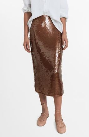 Mango Sequin Midi Skirt in Brown at Nordstrom Rack, Size 2