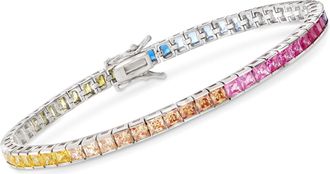Ross-Simons Princess-Cut Rainbow Simulated Sapphire Tennis Bracelet in Sterling Silver