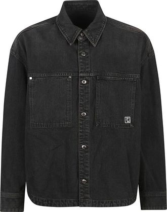 Wooyoungmi Zwarte knoopshirt met logopatch - Heren - Spijkeroverhemden - Zwart - L - Denim - Overhemden