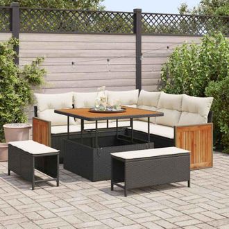 vidaXL Vidaxl - Conjunto De Sof&aacute; De Jard&iacute;n 8 Pcs Negro, Crema 100 X 100 X 71 Cm
