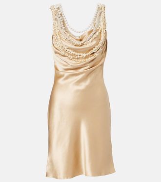 Balmain Embellished silk satin slip dress