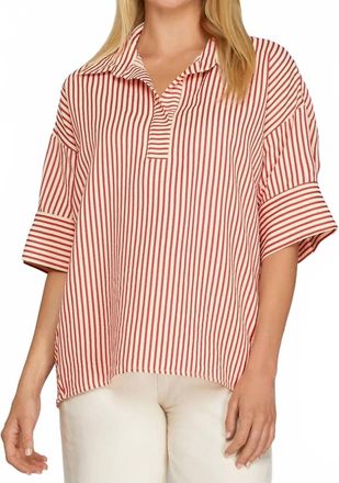 She + Sky Oversized Striped Top In Red