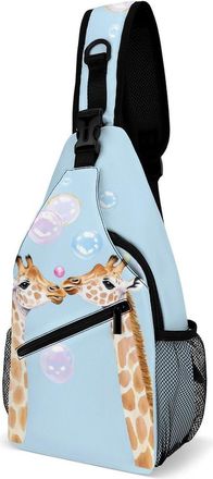 Generic Giraffes Blowing Bubbles Mens Shoulder Bags Sling Crossbody Backpack Travel Hiking Chest Bag with Small Side 38x20cm