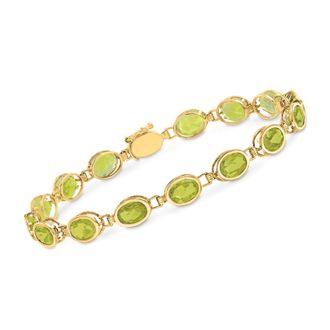 Ross-Simons Oval Bezel-Set Peridot Bracelet in 14kt Yellow Gold