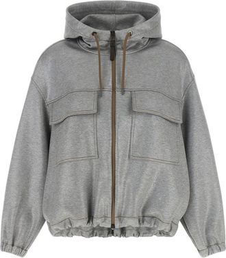 Brunello Cucinelli Grey Solid Hood Jacket