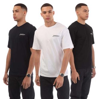 Jack & Jones Jack And Jones Heren Beau Footprint T-Shirt (Pak van 3) (Marine, Wit, Zwart)
