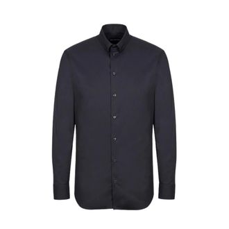 Emporio Armani Italiaans Poplin Overhemd met Italiaanse Kraag - Heren - Casual Overhemden - Zwart - XL - Katoen - Overhemden