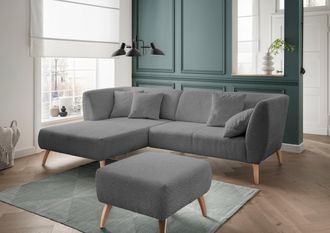 Inosign Ecksofa »Colori Polstermöbel mit zeitlos eleganter Rückenführung. L-Form« Holzfussfarbe wählbar, inkl. 4x Zierkissen