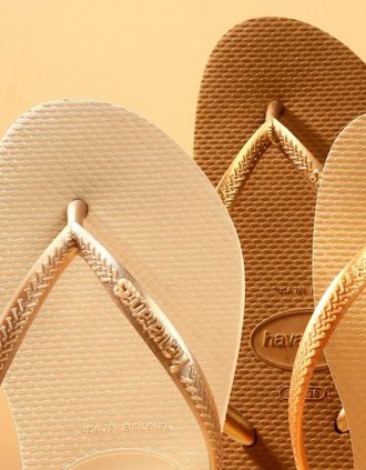 Havaianas Womens Slim Dark Brown Metal Flip Flops - Multi - Size: 3/3.5/4