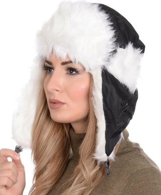 Generic New Trapper HAT Black with White Faux Fur Trim Unisex Size 59CMS