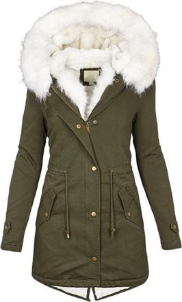 Generic Womens Winter Warm Coat, Faux Fur Lined Hooded Jacket, Plus Size, Thick Mid-Length Coat (UK, Alpha, S, 4XL, Regular, Regular, XL, Army Green)