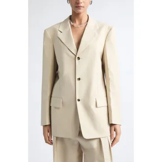 Bottega Veneta Faded Stripe Wool & Cotton Jacket in 2512 Beige/light Blue at Nordstrom, Size 36