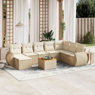 vidaXL Set De Sof&aacute;s De Jard&iacute;n 9 Pzas Con Cojines Rat&aacute;n Sint&eacute;tico Beige Vidaxl