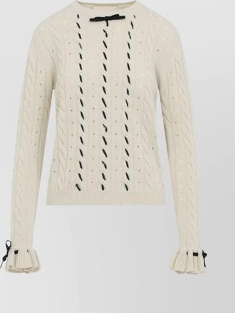 Valentino knit sweater with ruffled cuffs and bow