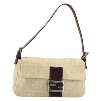 Fendi Pre-owned Shoulder Bags, female, Beige, Size: ONE SIZE Pre-owned Vintage Zucca Canvas Shoulder Bag