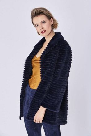 JayLey Womens Ribbed Faux Fur Coat - Blue