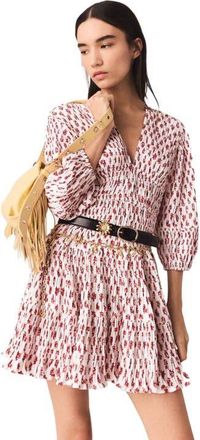 Maje Patterned pleated dress in Red Small Flowers Print at Nordstrom, Size 42 Eu