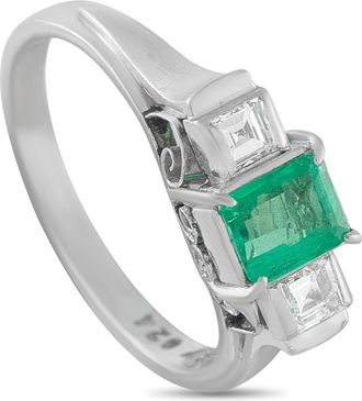Luxury Bazaar Platinum 0.24ct Diamond and Emerald Ring MF11-110425