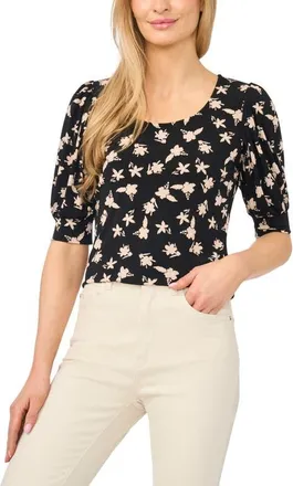 CeCe by Cynthia Steffe Floral Knit Top in Rich Black at Nordstrom, Size Xx-Small
