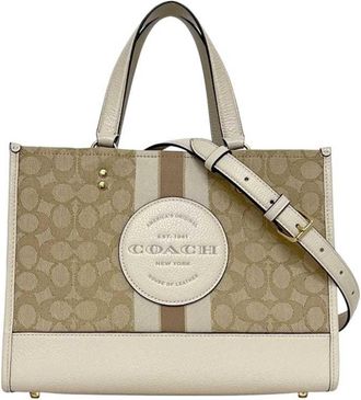 Coach Beige Canvas Leather Shoulder Bag Tote Bag (Pre-Owned)