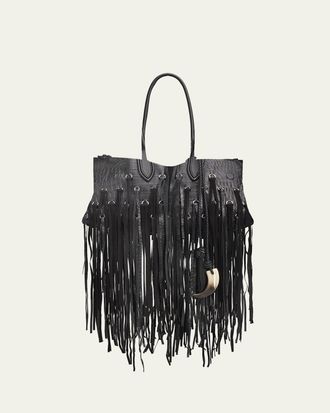 Alexander McQueen Manta Fringed Croc-Embossed Leather Shoulder Bag