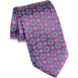 David Donahue Neat Medallion Silk Jacquard Tie in Berry at Nordstrom