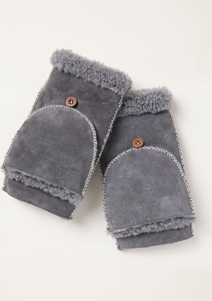 Fat Face FatFace Grey Suede Overflap Gloves