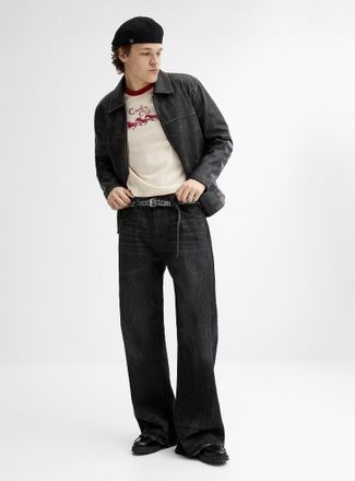 Guess Mens Slanted-seam faded black jean Bootcut fit