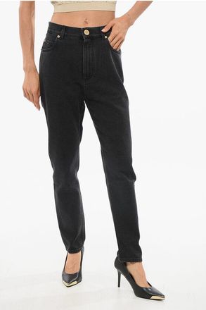 Balmain Jeans Slim Fit in Denim Stretch con Bottone Dorato 15cm taglia 42