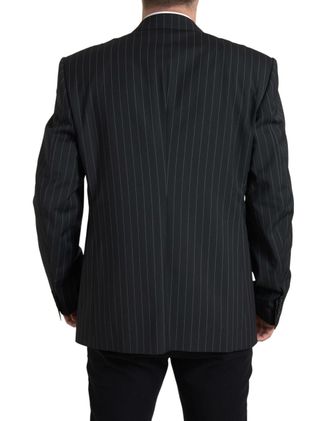 Dolce & Gabbana Mens Black Stripe Single Breasted Sicilia Blazer Polyester Clothing