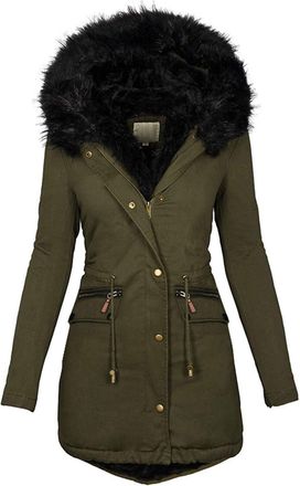 Generic Winter Coats for Women UK Hooded Parka Coat Thick Fleece Lined Jackets Ladies Winter Coats with Pockets Outdoor Full Zip Outerwear Warm Padded Windpro