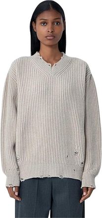 Maison Margiela Distressed Sweater - Dames - V-hals truien - Beige - S - Wol - Truien & Vesten