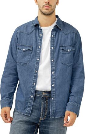 Silver Jeans Co Cotton Blend Denim Snap-Up Western Shirt in Steer at Nordstrom, Size X-Large