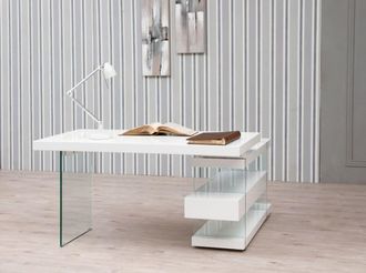 Angel Cerd&aacute; Escritorio de madera blanca y cristal templado