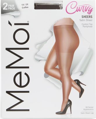 MeMoi 2-Pack Satin Sheer Tights in Coffee at Nordstrom Rack, Size 1X/2X