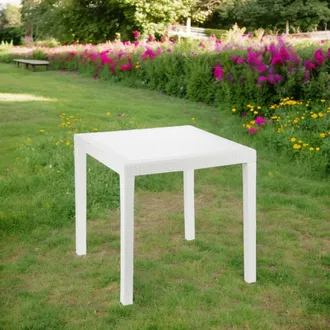 Dmora Mesa De Jard&iacute;n Daanan, Mesa De Jard&iacute;n Cuadrada, Mesa De Centro Fija Efecto Rat&aacute;n, 100% Made In Italy, 80x80h72 Cm, Blanco - Dmora