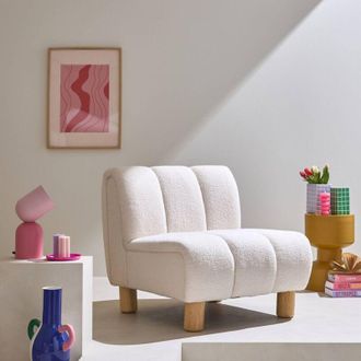Sweeek Sweeek - Wooden armchair with rounded legs in boucle fabric, Angel, White, 78x90x79 cm