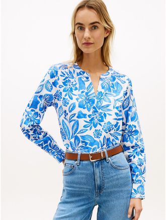 Tommy Hilfiger Womens Essential Linen-Blend Pullover Top - Blue - XXL