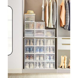 Songmics Pack of 18 Large Stackable Boxes Storage Organisers Foldable in White