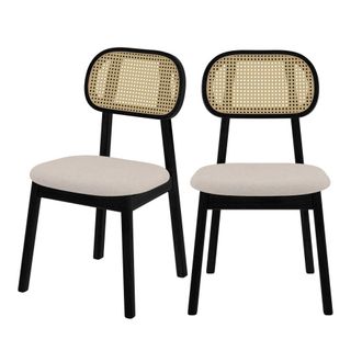 Rendez-Vous D&eacute;co Set de 2 sillas en madera negra, tela beige y rat&aacute;n