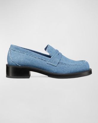 Stuart Weitzman Palmer Frayed Denim Penny Loafers