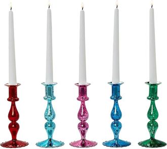 Two's Company Set Of 5 Mercury Glass Candlesticks