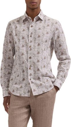 Bugatchi Julian Shaped Fit Floral Cotton Button-Up Shirt in Limestone at Nordstrom, Size Xxx-Large